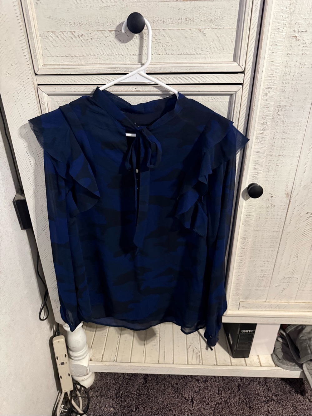 Banana Republic Navy Blue Ruffle Tie-Neck Blouse - Picture 4 of 4